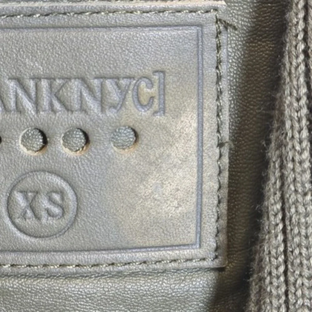BLANKNYC Olive Green Faux Leather Knit Draped Open Front Moto Jacket XS - Picture 6 of 8